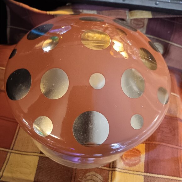 Mushroom shaped canister Jar Glass Burnt Orange & Gold lid 6" NEW!*READ** - Picture 2 of 3